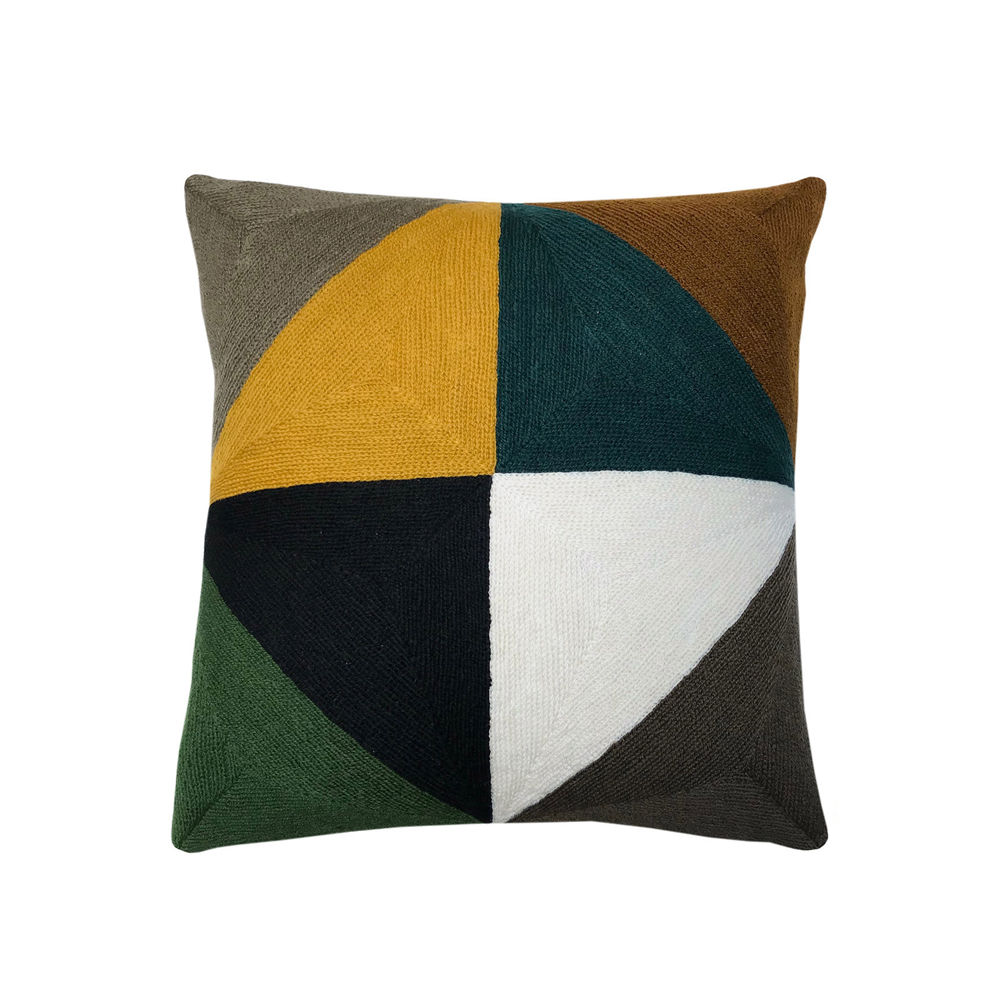 John Yellow/Green Embroidered Cushion Lindell & Co. chain stitch luxury interior Karybu shop online