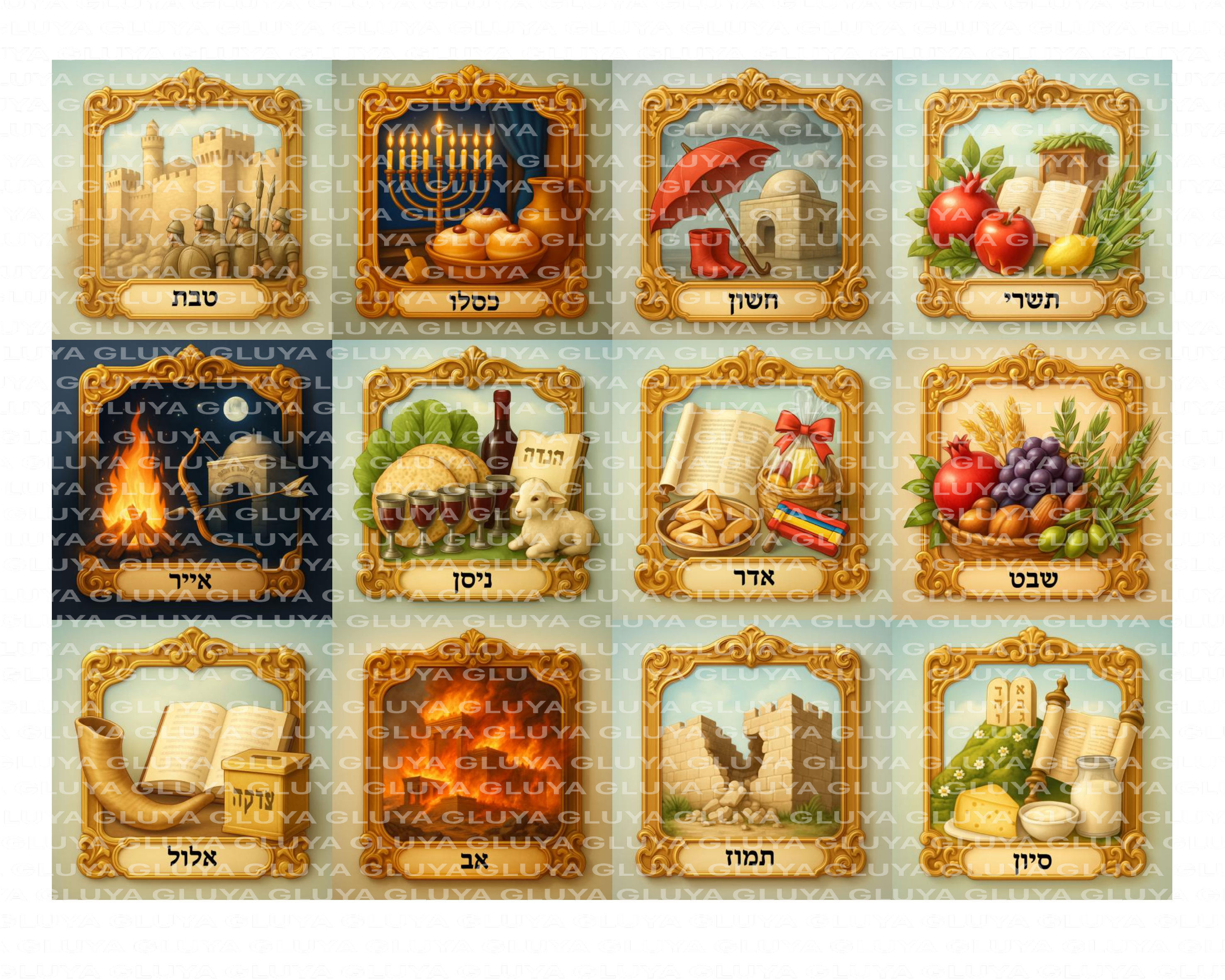 סדרת חודשי השנה עם רקע+רקע שקוף