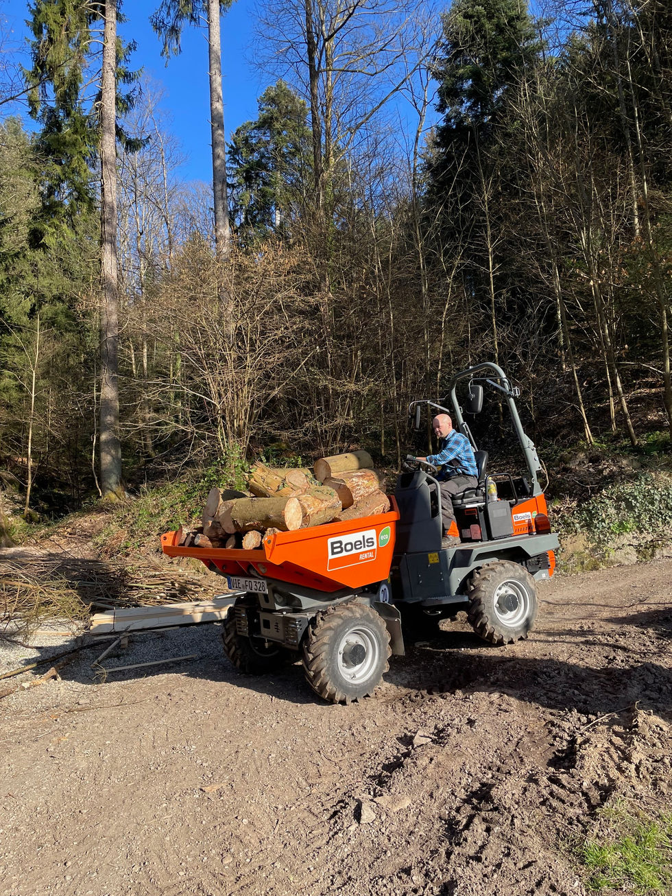 Muldenkipper transportiert Holz durch das Gelände der Gefährdetenhilfe Weitblick in Oberkirch.