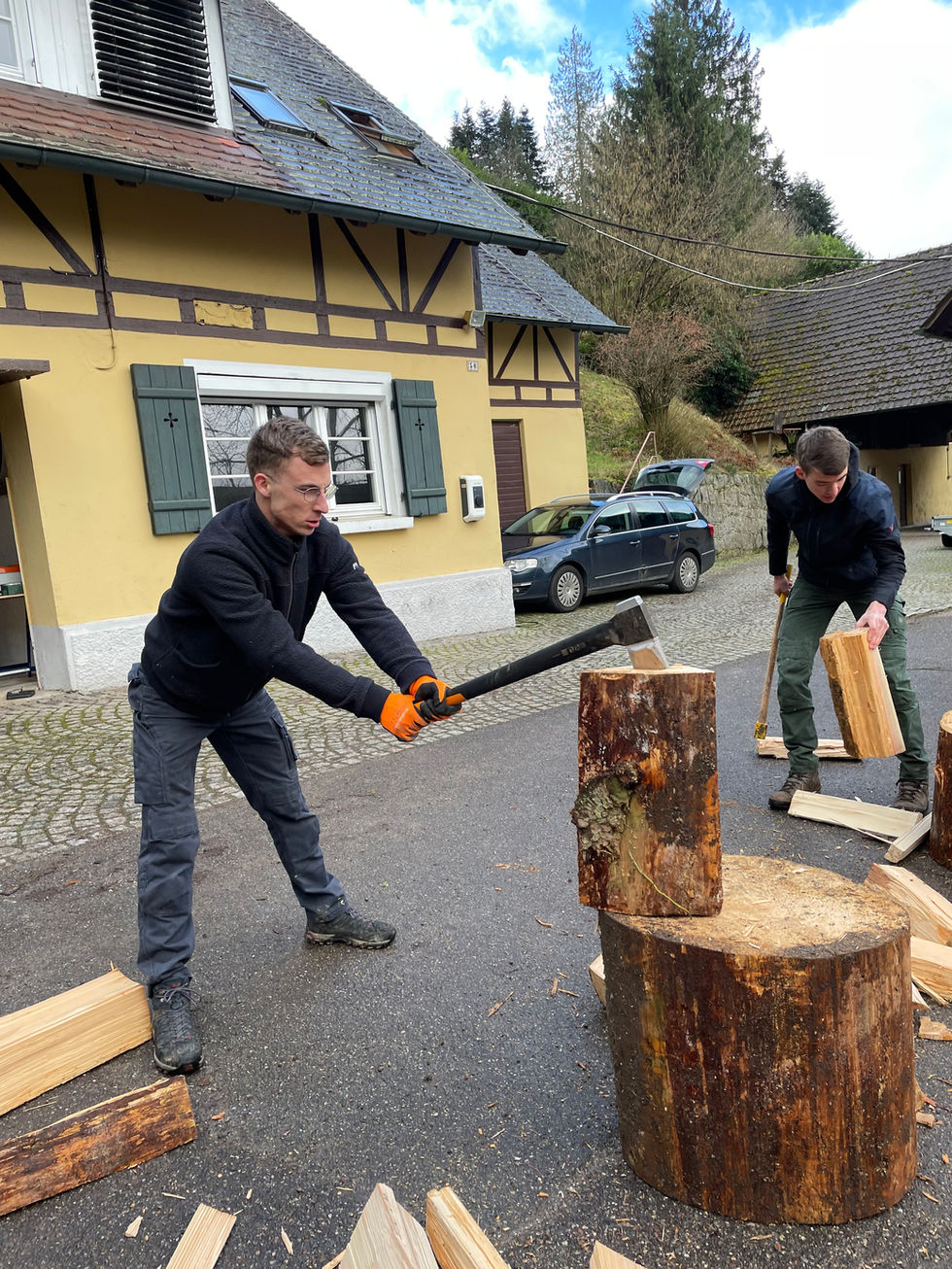 Holzspalter im Einsatz bei der Drogenhilfe Weitblick zur Holzverarbeitung. Effiziente und sichere Produktion von Brennholz.
