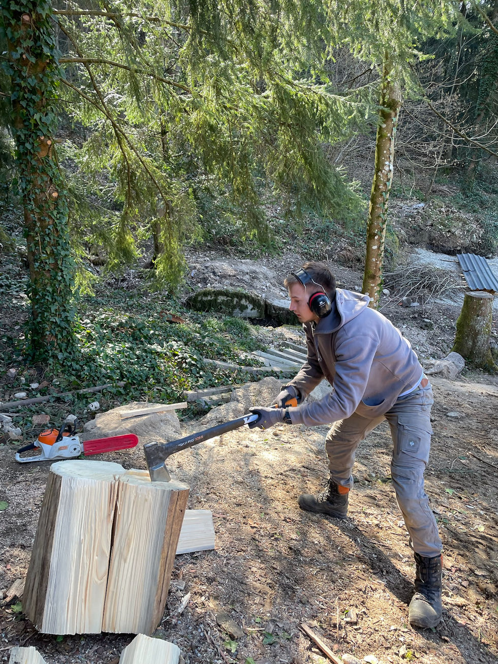Holzspalten in der Gfh Weitblick in oberkich