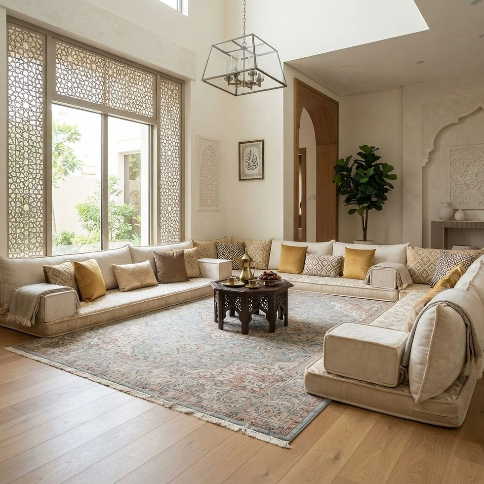 Custom majlis in Islamabad: modern floor seating lounge