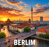 Panorama de Berlim com torre de televisão ao pôr do sol, Alemanha