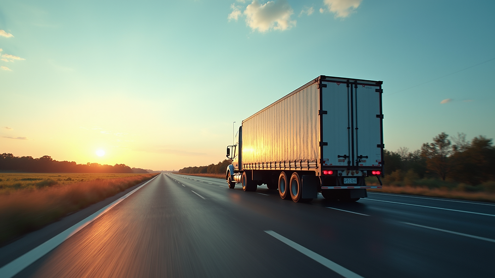 Eye-level view of a large freight truck on a highway