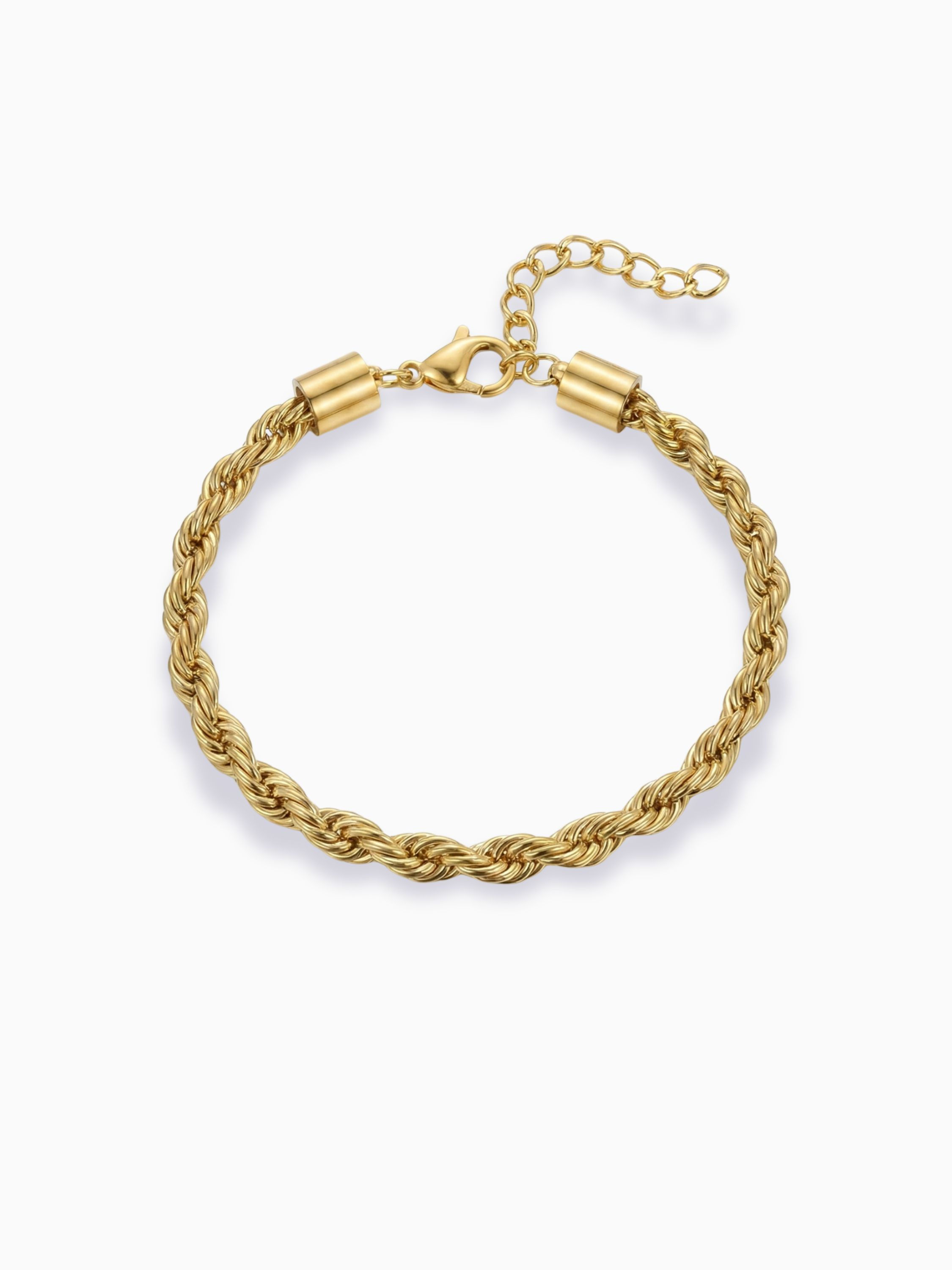 Goldenes Nana Armband aus Edelstahl – Klassisches Kordel-Design mit Karabinerverschluss auf weißem Hintergrund.