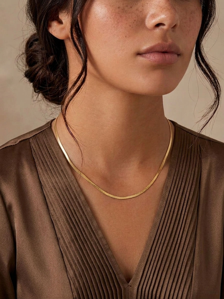Feine goldene Schlangenkette elegant am Hals getragen