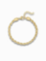 Goldenes, gedrehtes Armband auf weißem Hintergrund. Elegantes Design mit Karabinerverschluss und Verlängerungskette.