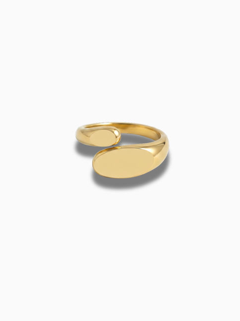 Goldener Noaris Ring aus Edelstahl – Verstellbares Bypass-Design mit organischer Form und 14K PVD-Vergoldung.