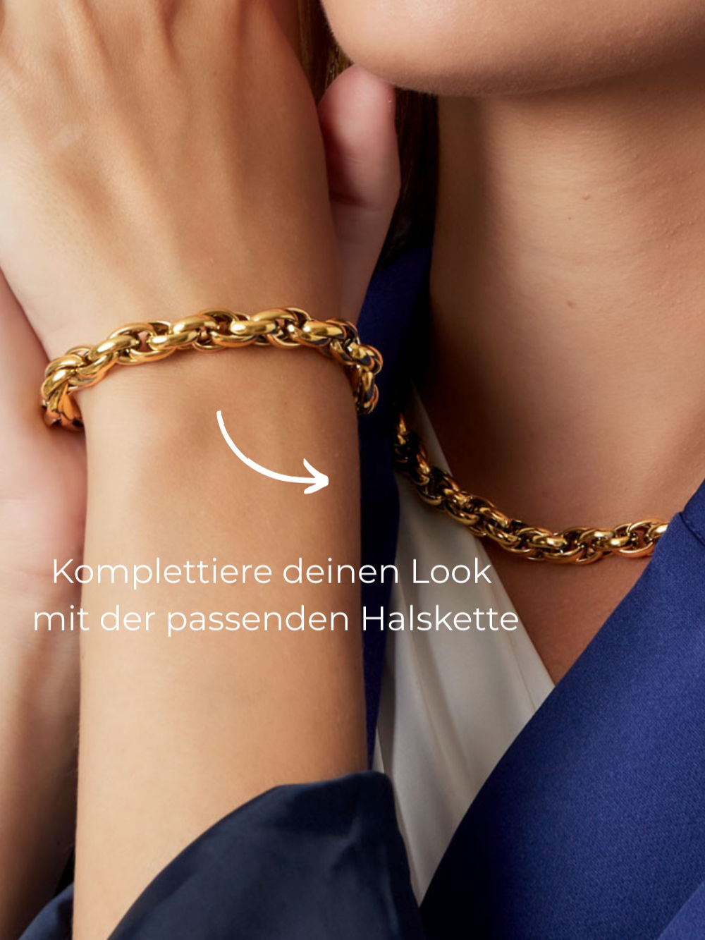 Detailaufnahme des Liarel Armbands am Handgelenk – Hochwertige Gliederkette mit sicherem Karabinerverschluss.