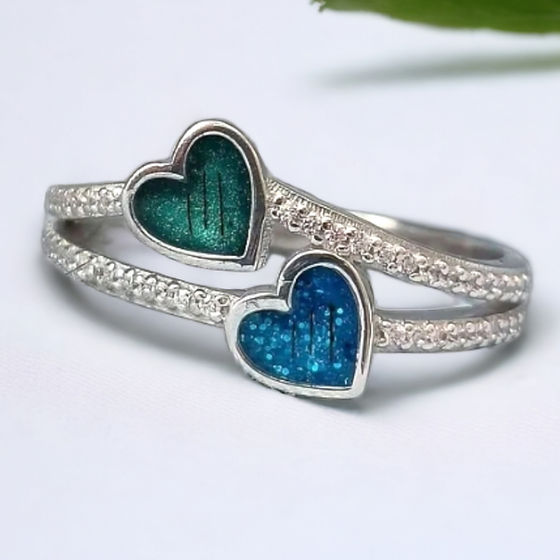 'Aphrodite' Duo 9ct Gold Crystal Heart Memorial Ring Healing Hearts