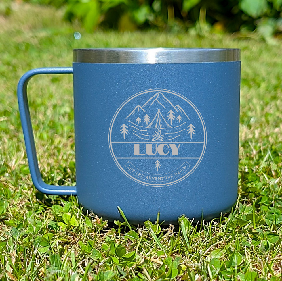 Thumbnail: Personalised Blue Camping Mug - Stainless Steel & Copper Insulated