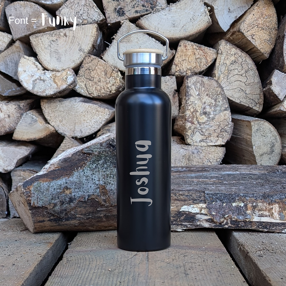 Thumbnail: Large Insulated Stainless Steel Bottle With Bamboo Lid - NAME ONLY DESIGN