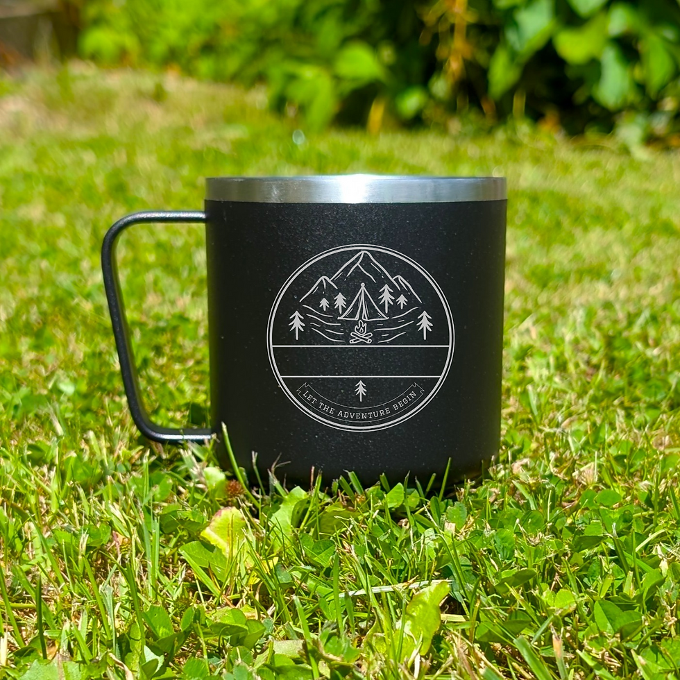 Thumbnail: Personalised Black Camping Mug - Stainless Steel & Copper Insulated