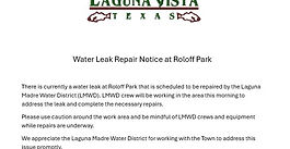 Water Leak Repair Notice at Roloff Park