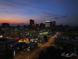 Dusk drone shot of the Memphis Skyline - Kenneth Hiner Photography