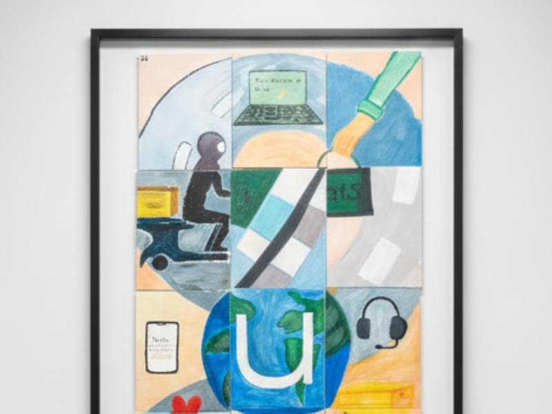 A large collaborative mural made of panels, designed for Uber