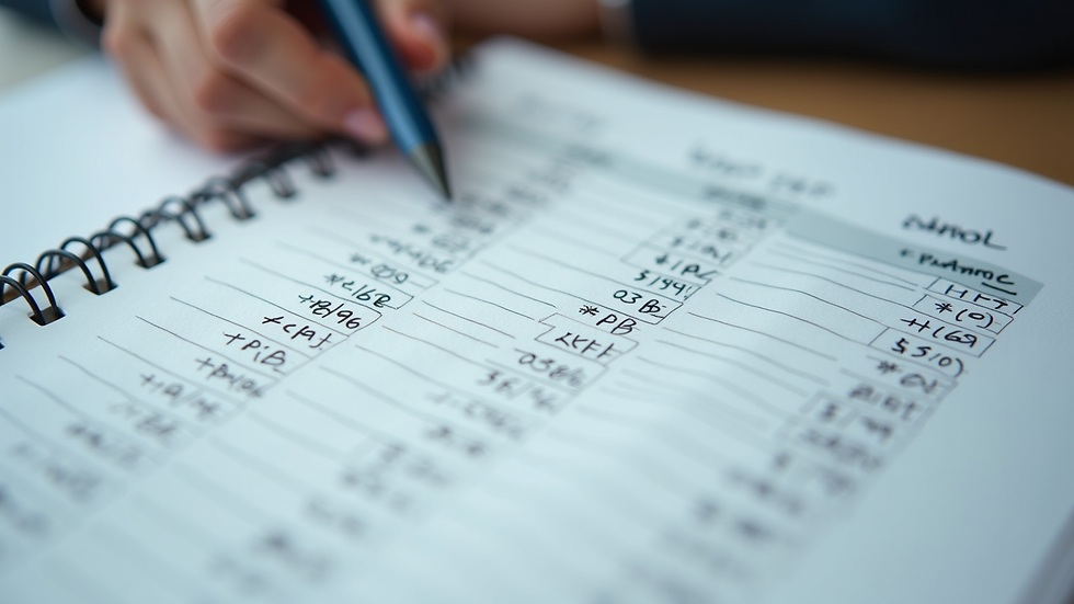 Close-up view of a small business ledger with handwritten financial entries