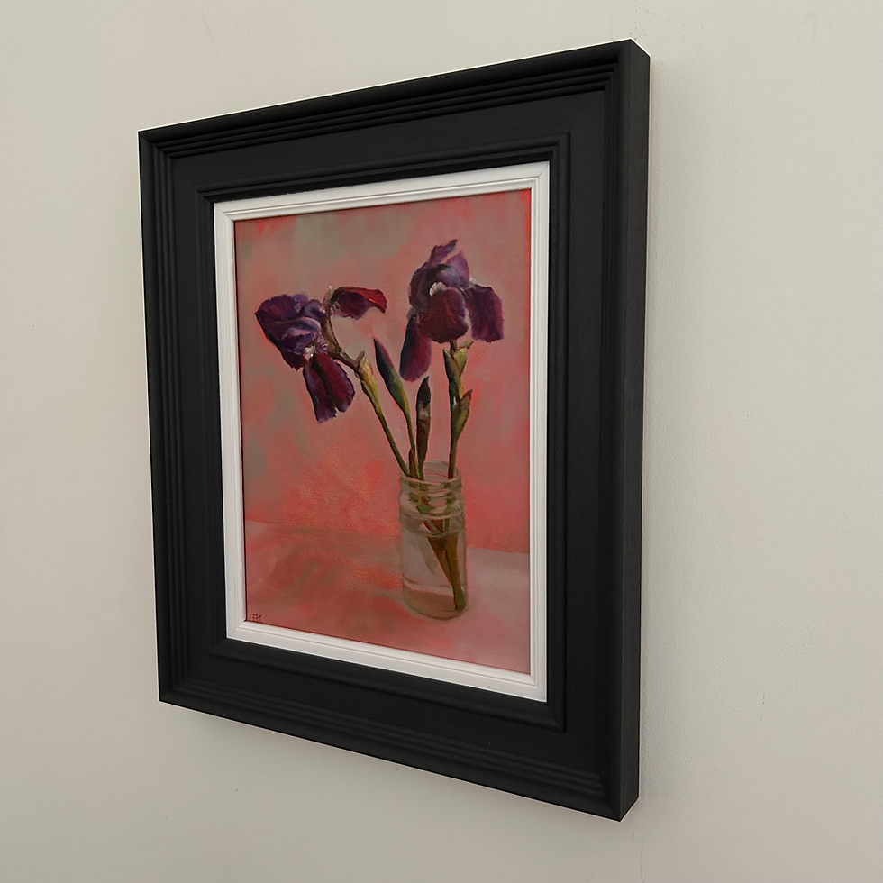 Thumbnail: Flowerworks - Iris Twins I  (horizontal) 24x30cms Oil on canvas panel