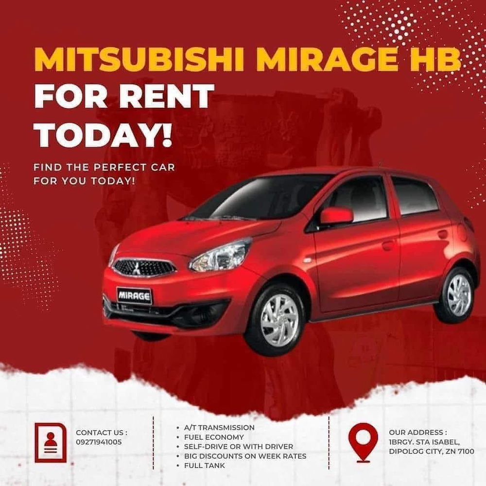 Mitsubishi Mirage HB for rent in Dipolog City