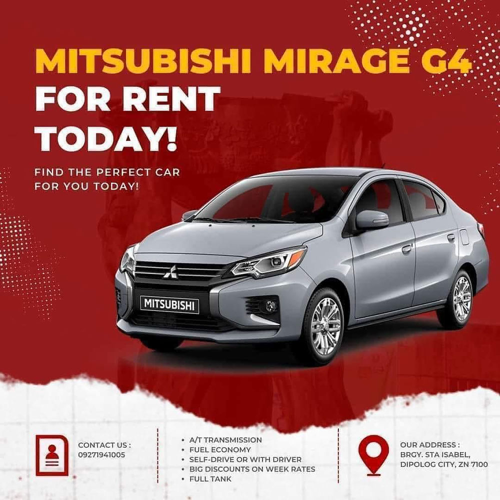 Mitsubishi Mirage G4 for rent today in Dipolog