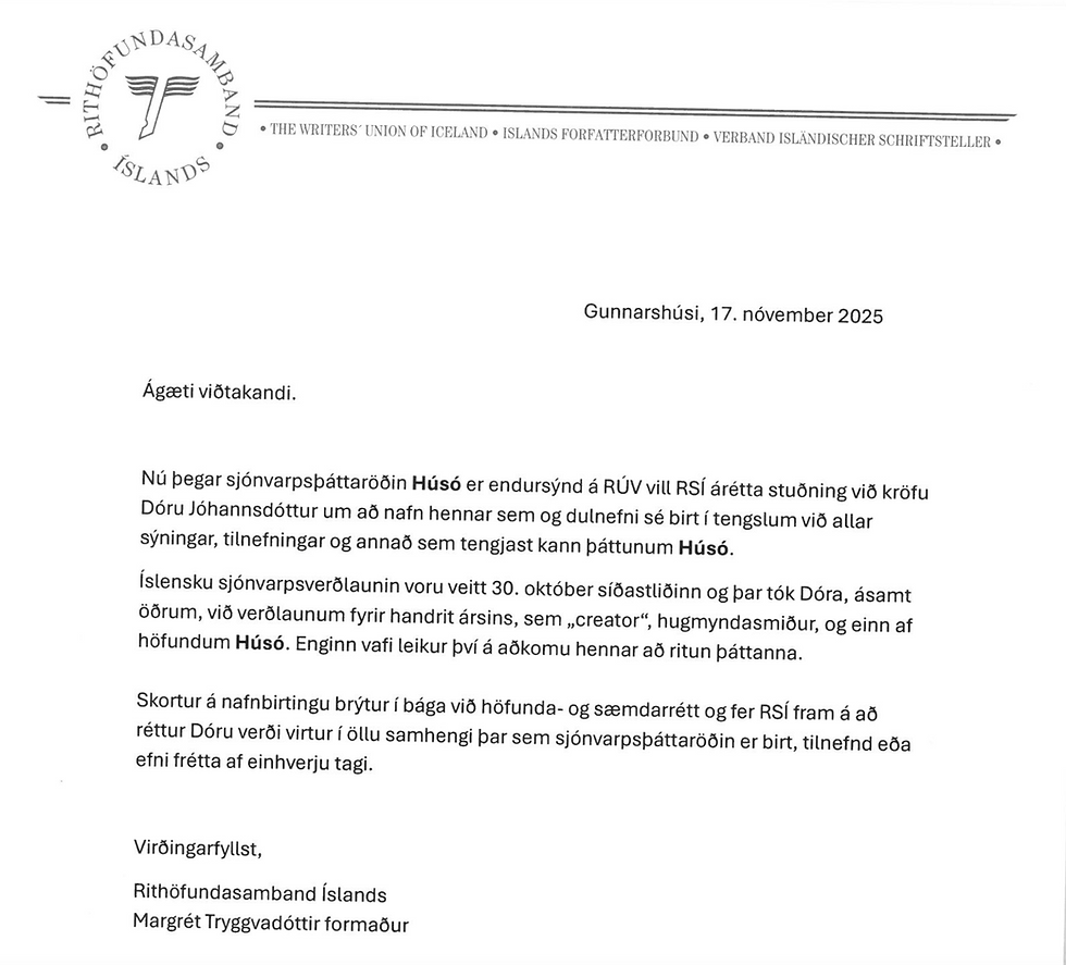 Rithöfundasambandið fer fram á að höfundaréttur sé virtur í Húsó