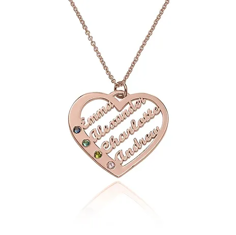Birthstone Heart Necklace with Names