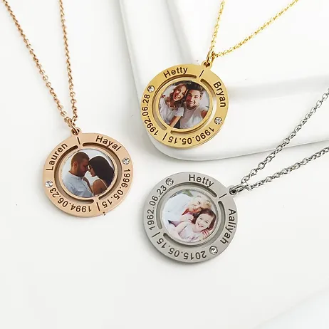 family Engraved Photo Necklace