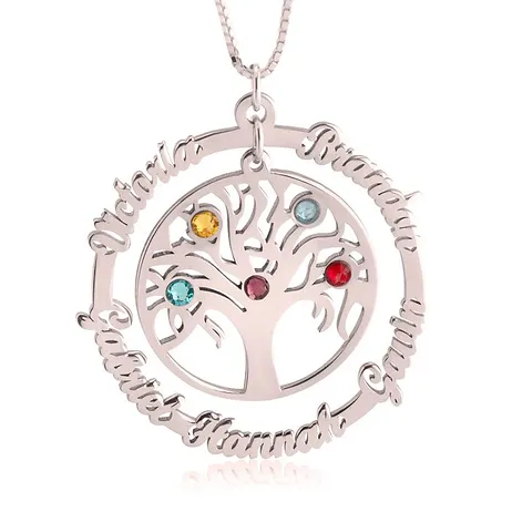 Family Tree Necklace With Birthstone