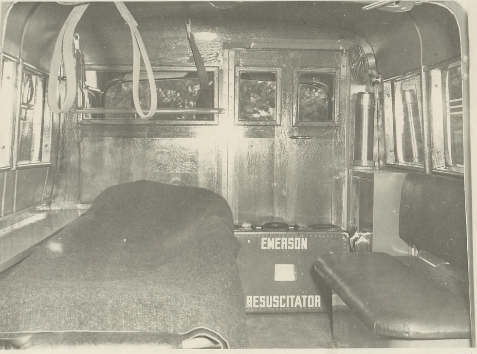 The interior of the Emergency Vehicle shows the Emerson Resuscitator. DFB
