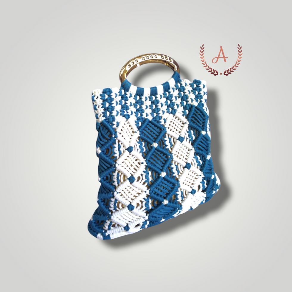 Thumbnail: Adyah Women's Handmade Macrame Handbag-Blue White Checked