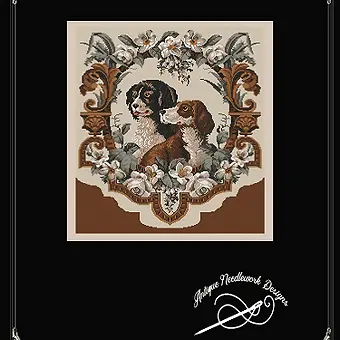 Antique Floral  Two dog
