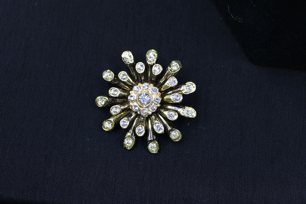 Thumbnail: Black Flower Rhinestone Brooch Vintage 1950-60's