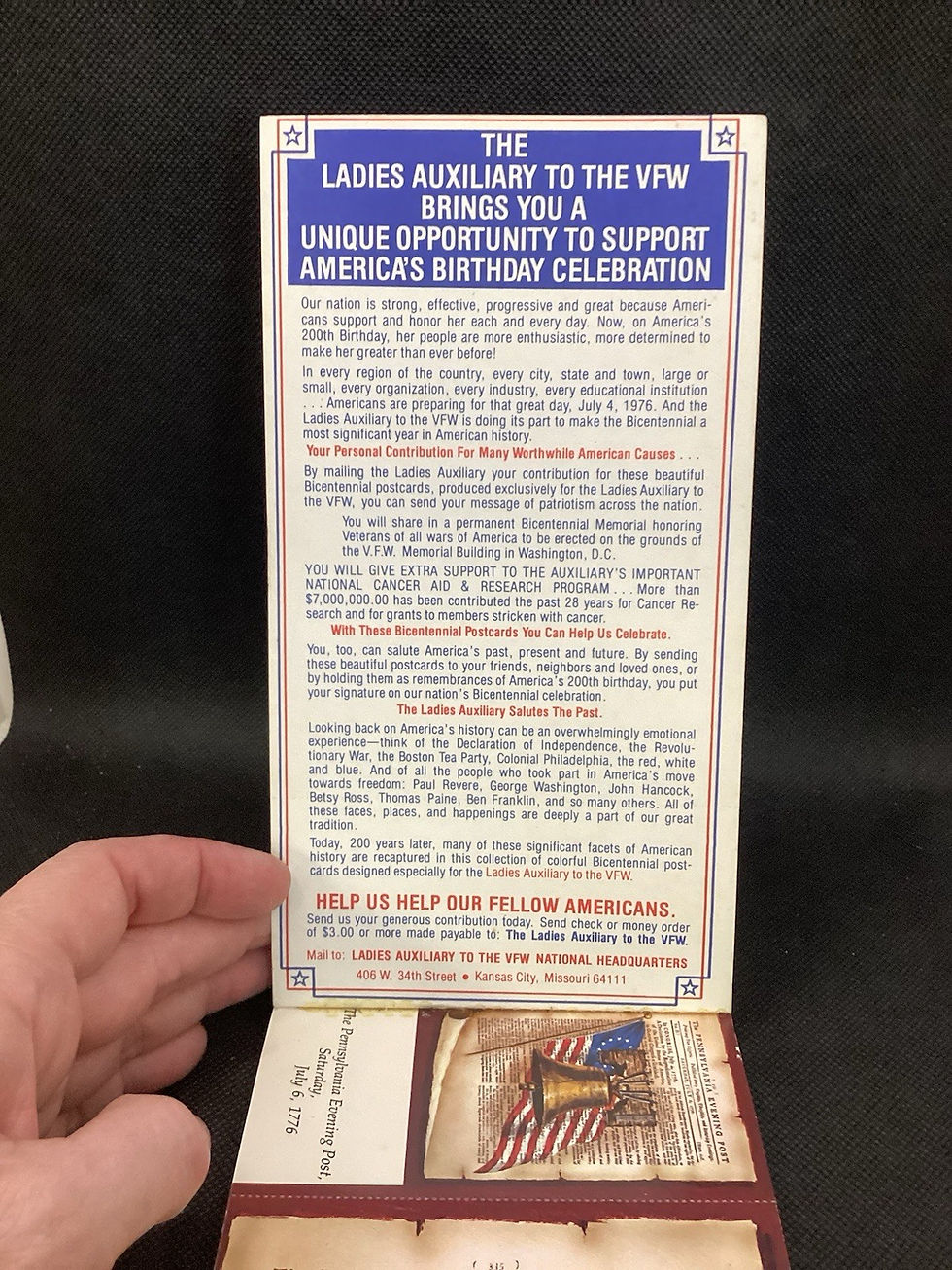 Thumbnail: Ladies Auxiliary VFW 1976 BiCentennial 24 Postcard Book Veterans Patriot VTG