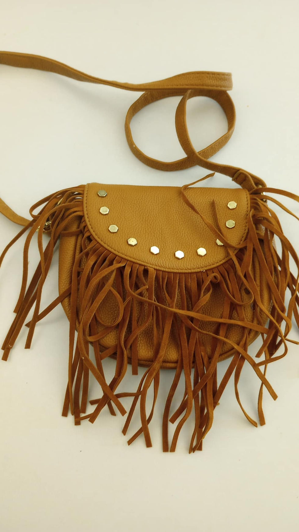 Thumbnail: Brown Oval/Golden Studded Boho Biker-Styler Crossbody