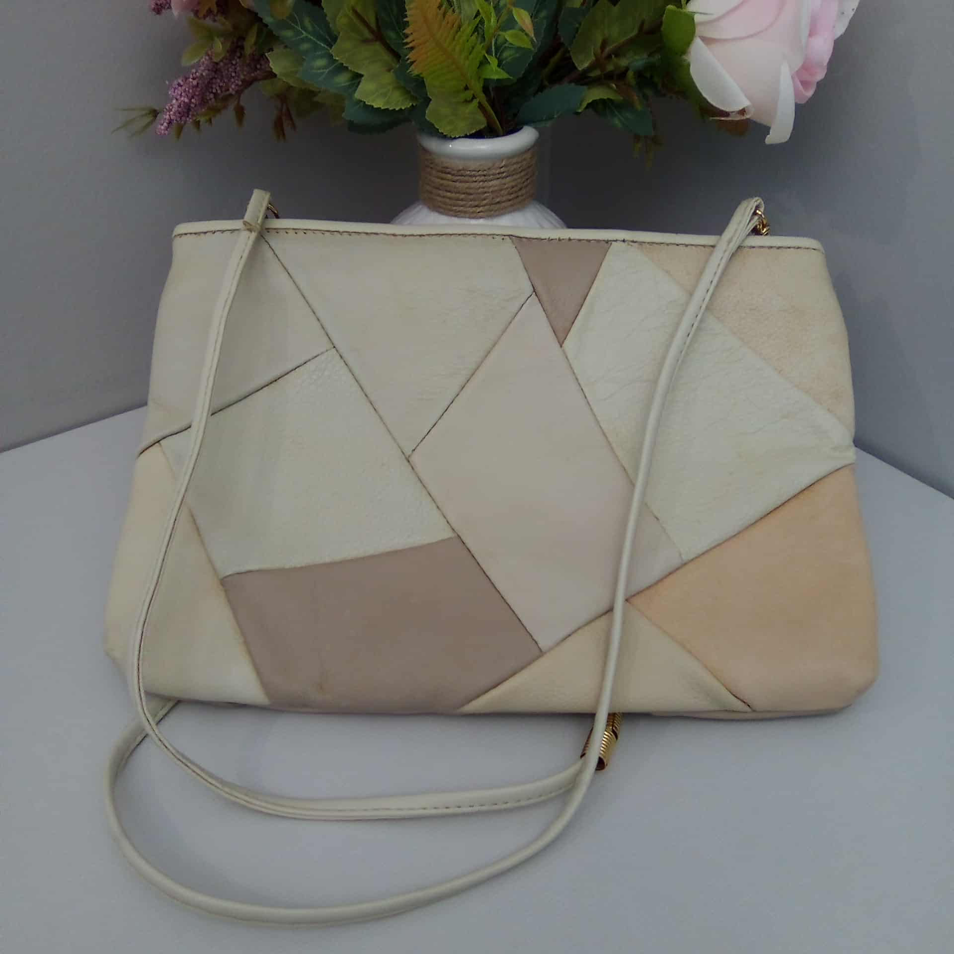 VINTAGE Leather Beige/Brown/Tan Patchwork Abstract Purse/ Bag