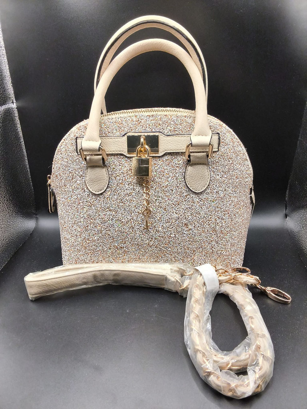 Thumbnail: NEW Cream with Sparkles ALDO Purse with/ bag and papers