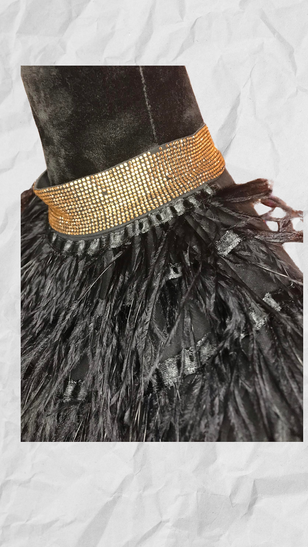 Thumbnail: Black Blouse with Feathered Collar (Size Small)