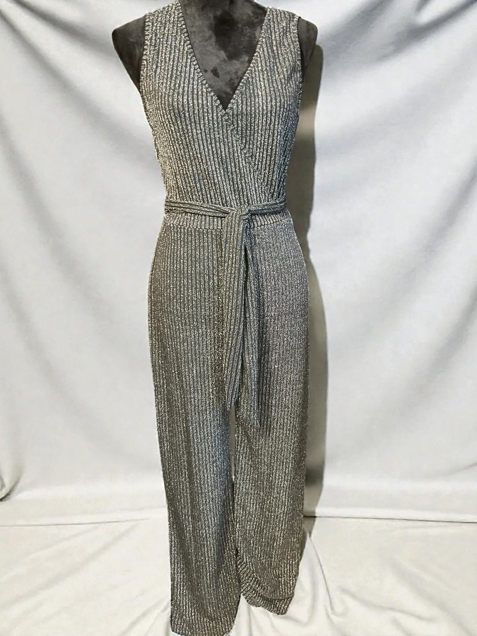 Black Jumpsuit with Silver Glitter Strip Detailing ( Size L)