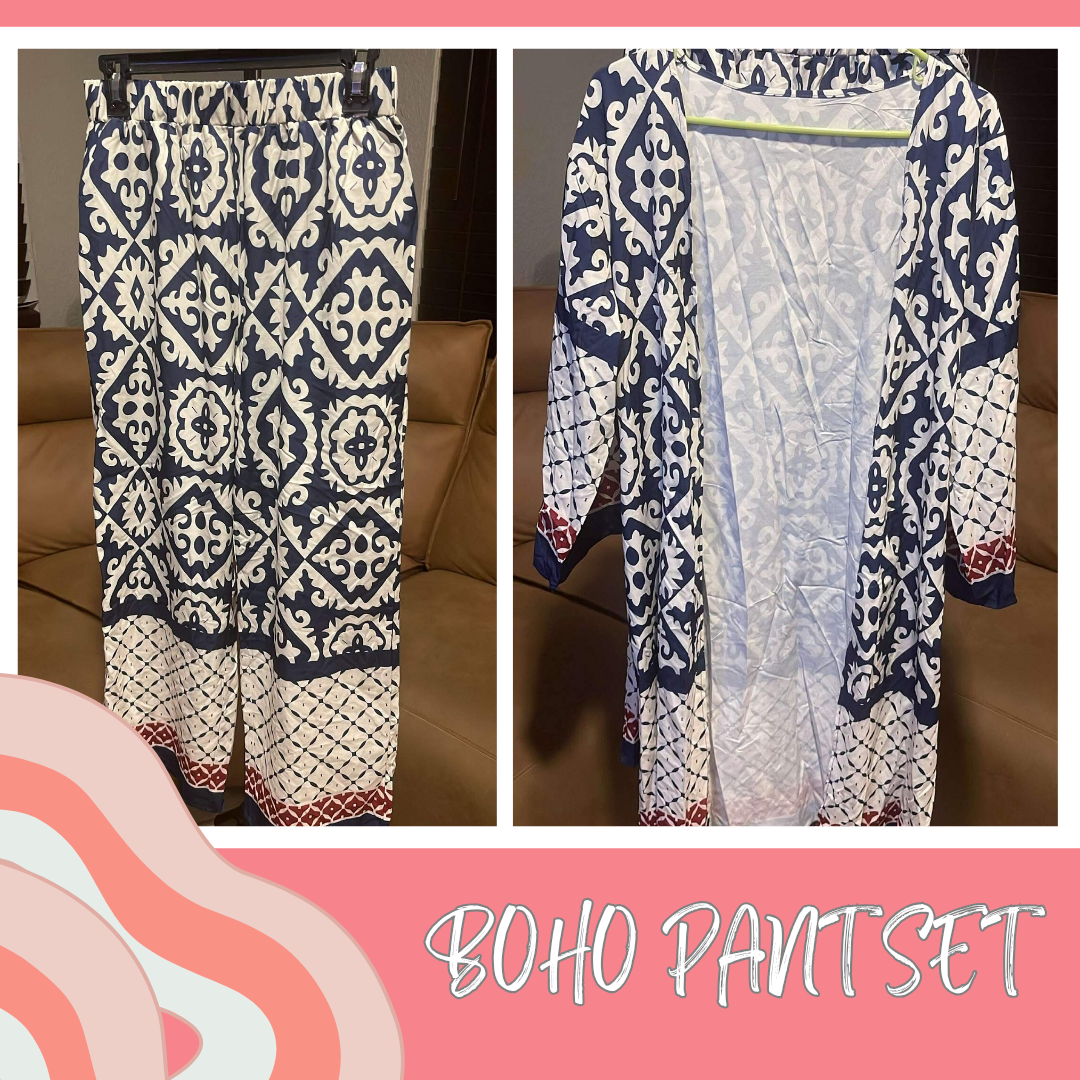 2- Piece BOHO -Style Pant Set with Duster (Size Medium)