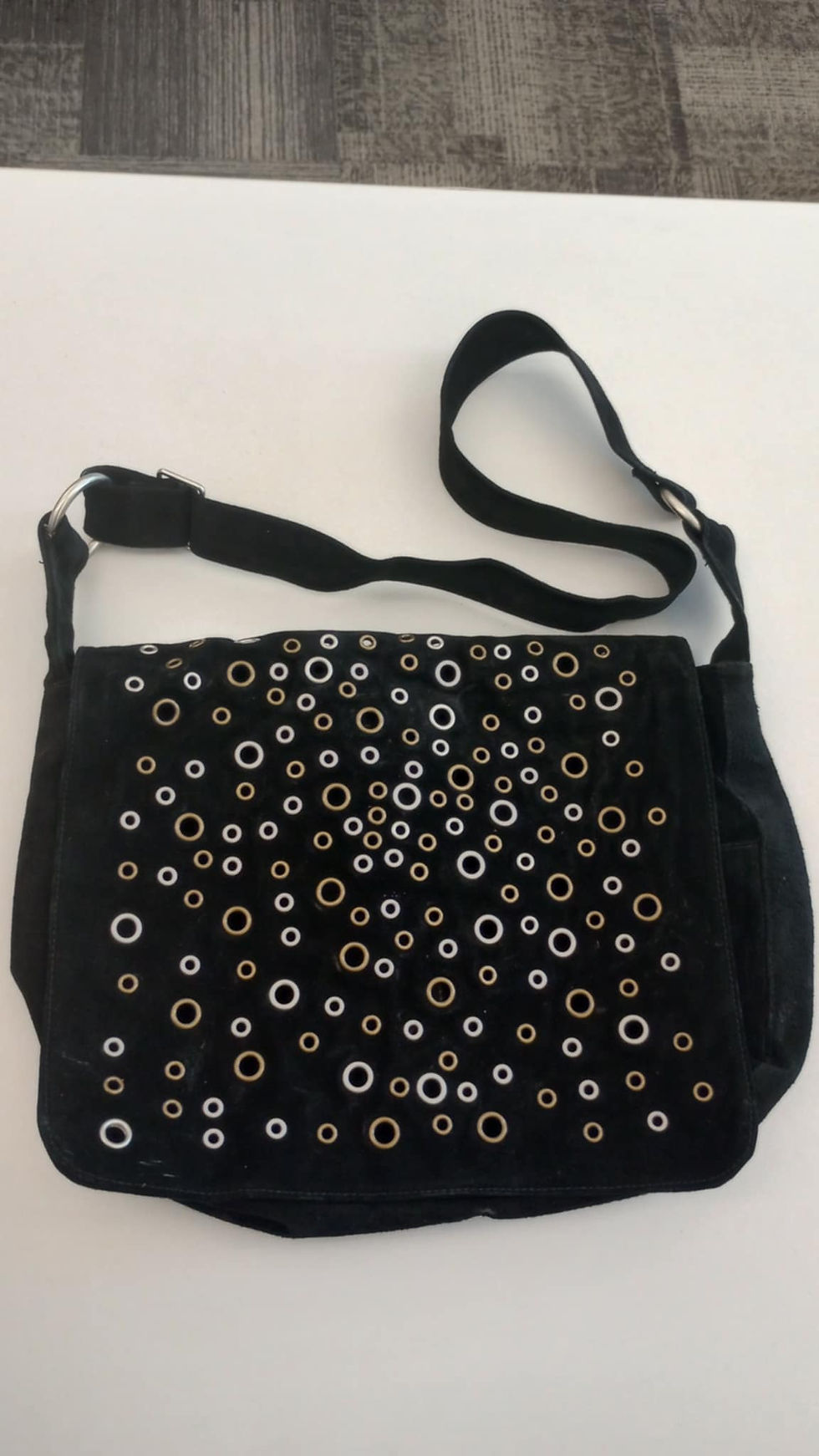 "Heart Moon Star" Black Suede Shoulder Purse