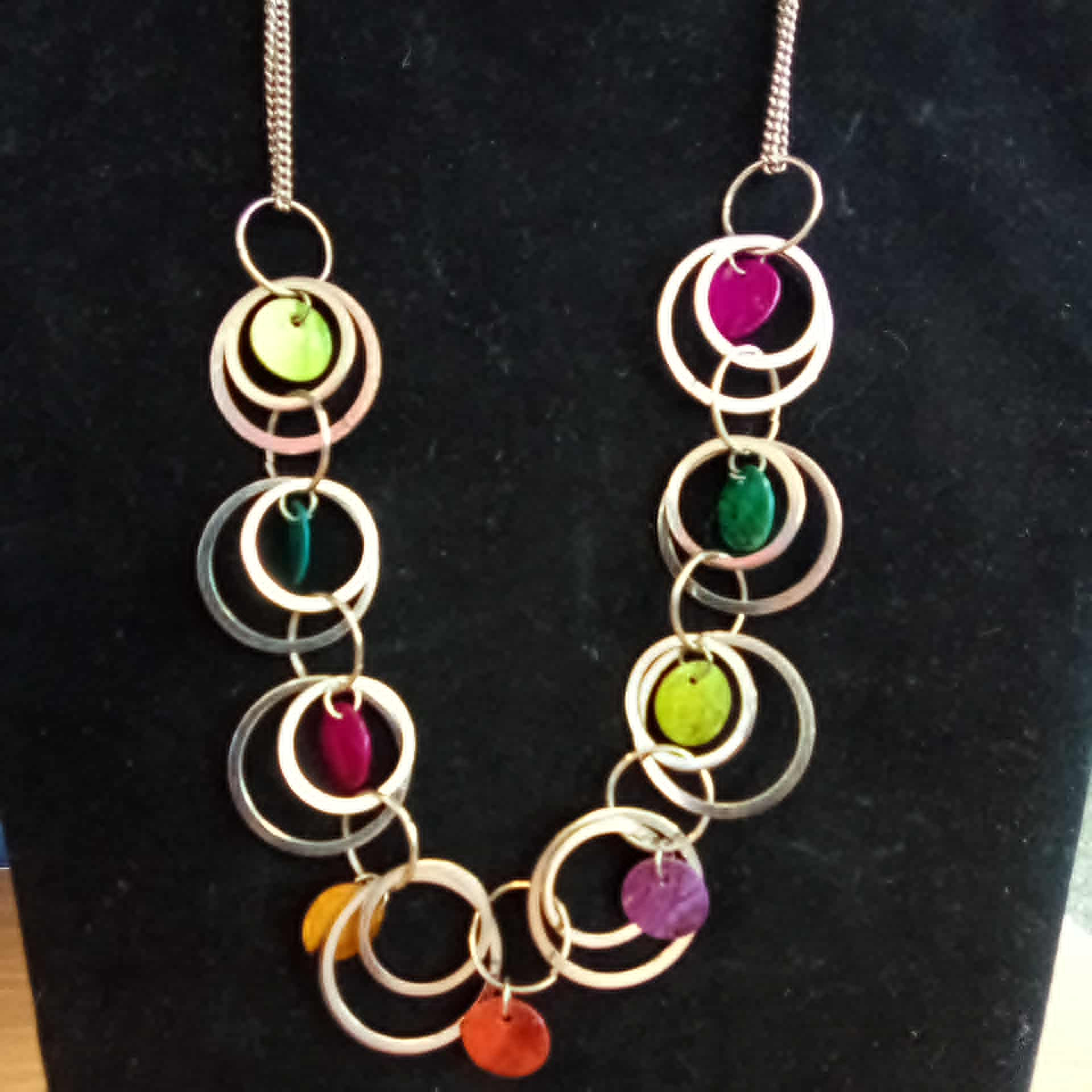 Golden Tone Dual Strand Multi-Circular Mid-Length Necklace