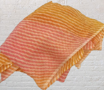 Thumbnail: Women's Citrus Pink/White Striped Bold Large Scarf W/Tassel Fringe
