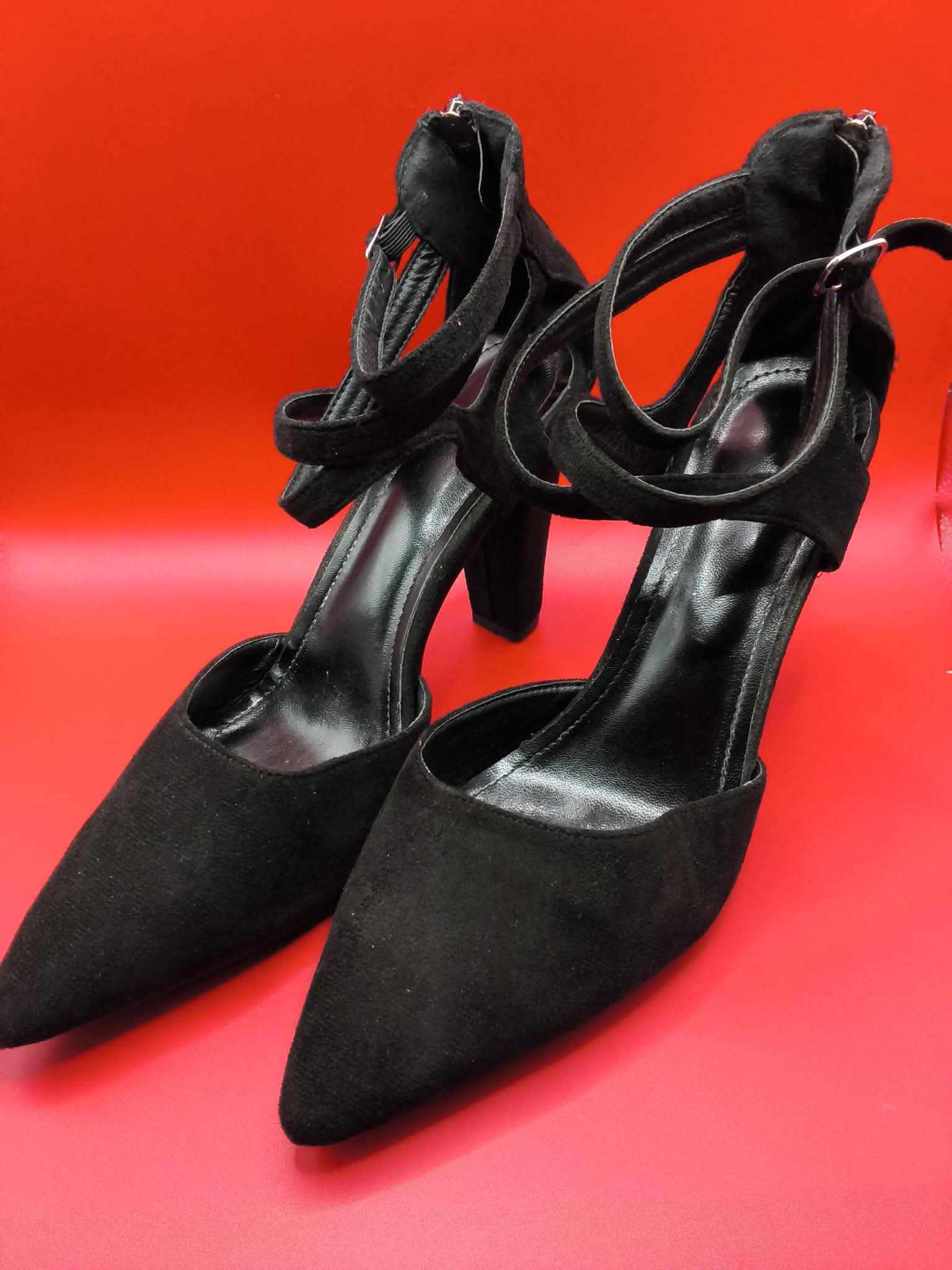 Black Faux - Suede Heels (Size 43)