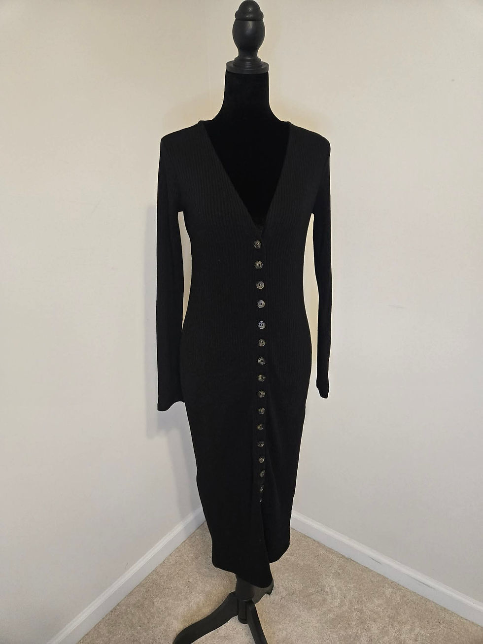 Thumbnail: PRELOVED Classic Black Button Down Dress (Medium)