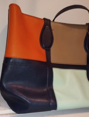 Thumbnail: Genuine Leather Color Block Mid-Sized Tote
