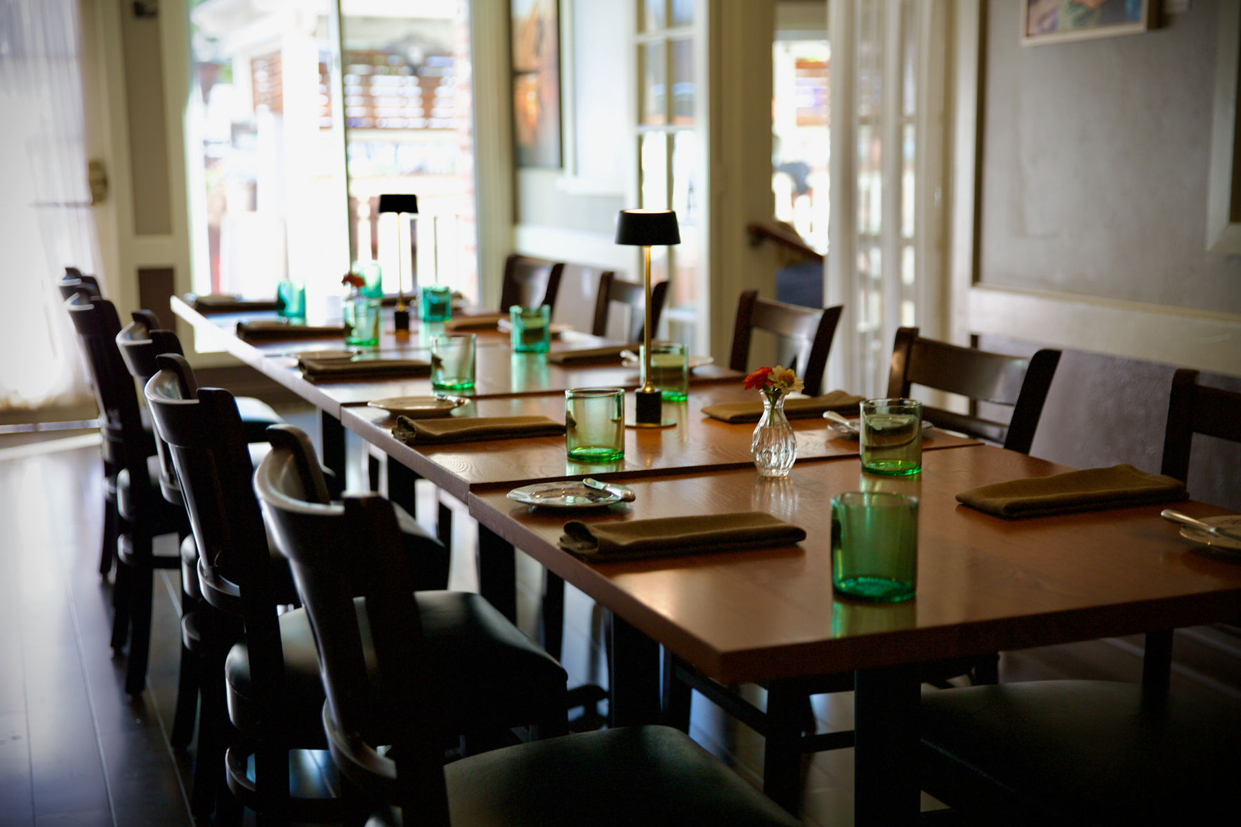 The dining room at Flea Street, set for service