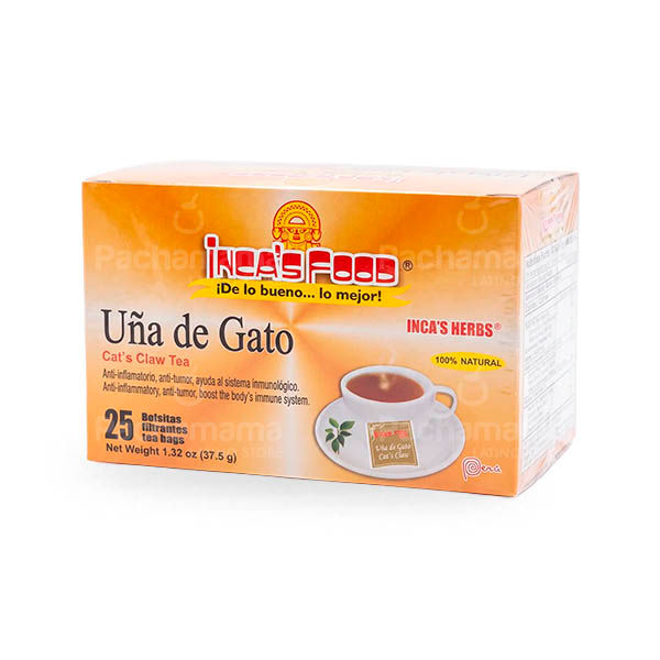 Incas Food Una de Gato Cat’s Claw Tea 37.5g box with 25 tea bags on a white background.