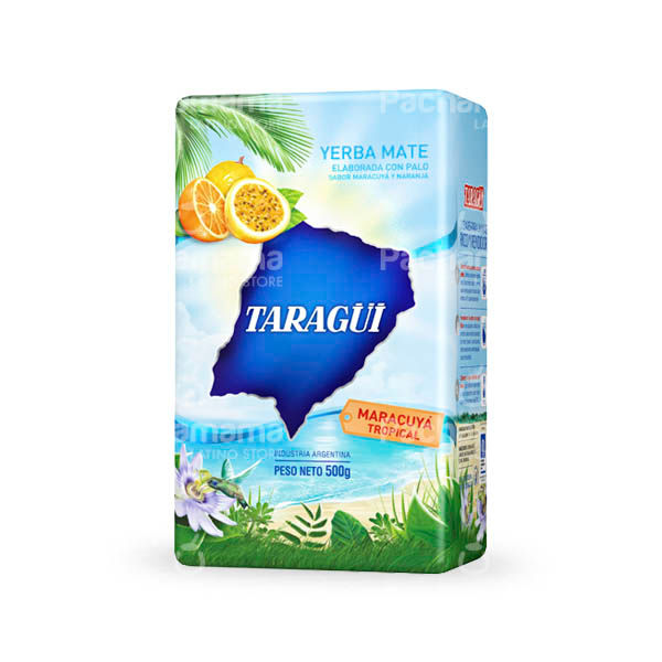 Taragüi Maracuyá Tropical yerba mate 500g – fruity Argentine yerba with passion fruit flavor.