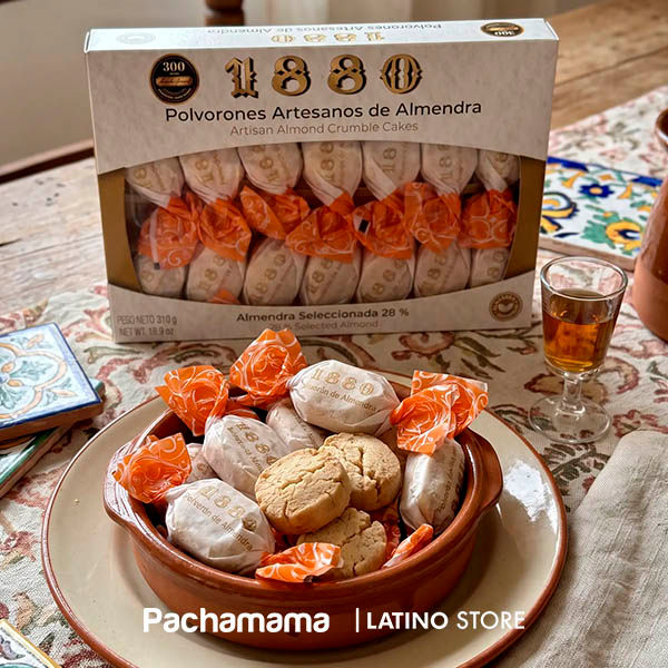 Traditional Spanish crumbly almond polvorones in individually wrapped portions