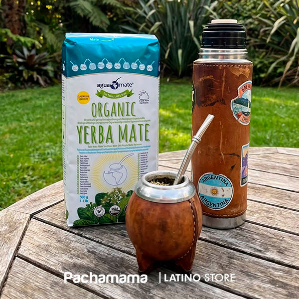 Aguamate Organic Yerba Mate prepared in a traditional mate gourd, ready to enjoy.